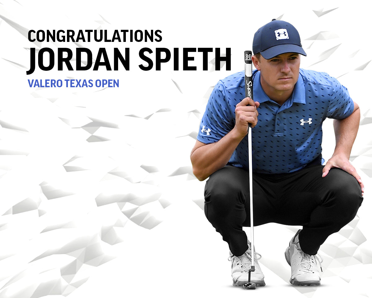 Jordan Spieth wins at the Valero Texas Open using SuperStroke Traxion Flatso 1.0 putter grip and S-Tech club grips.