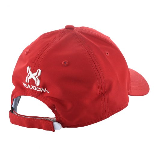 rear view - red and white new era hat with SuperStroke Logo